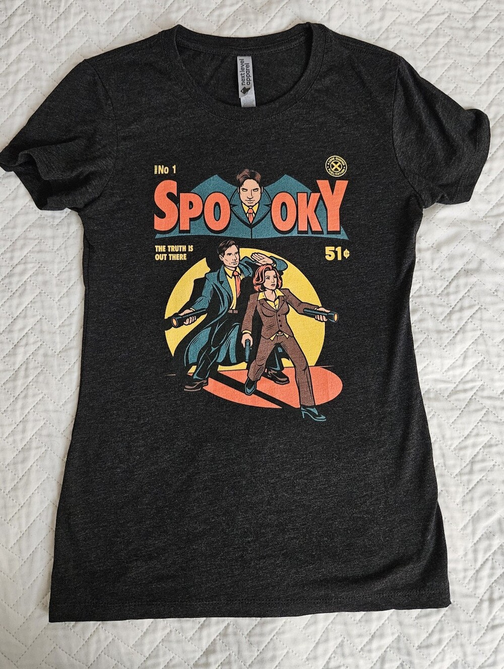 X-Files Spooky Graphic Tee - Dark Gray XS Halloween Comic Style Mulder Scully